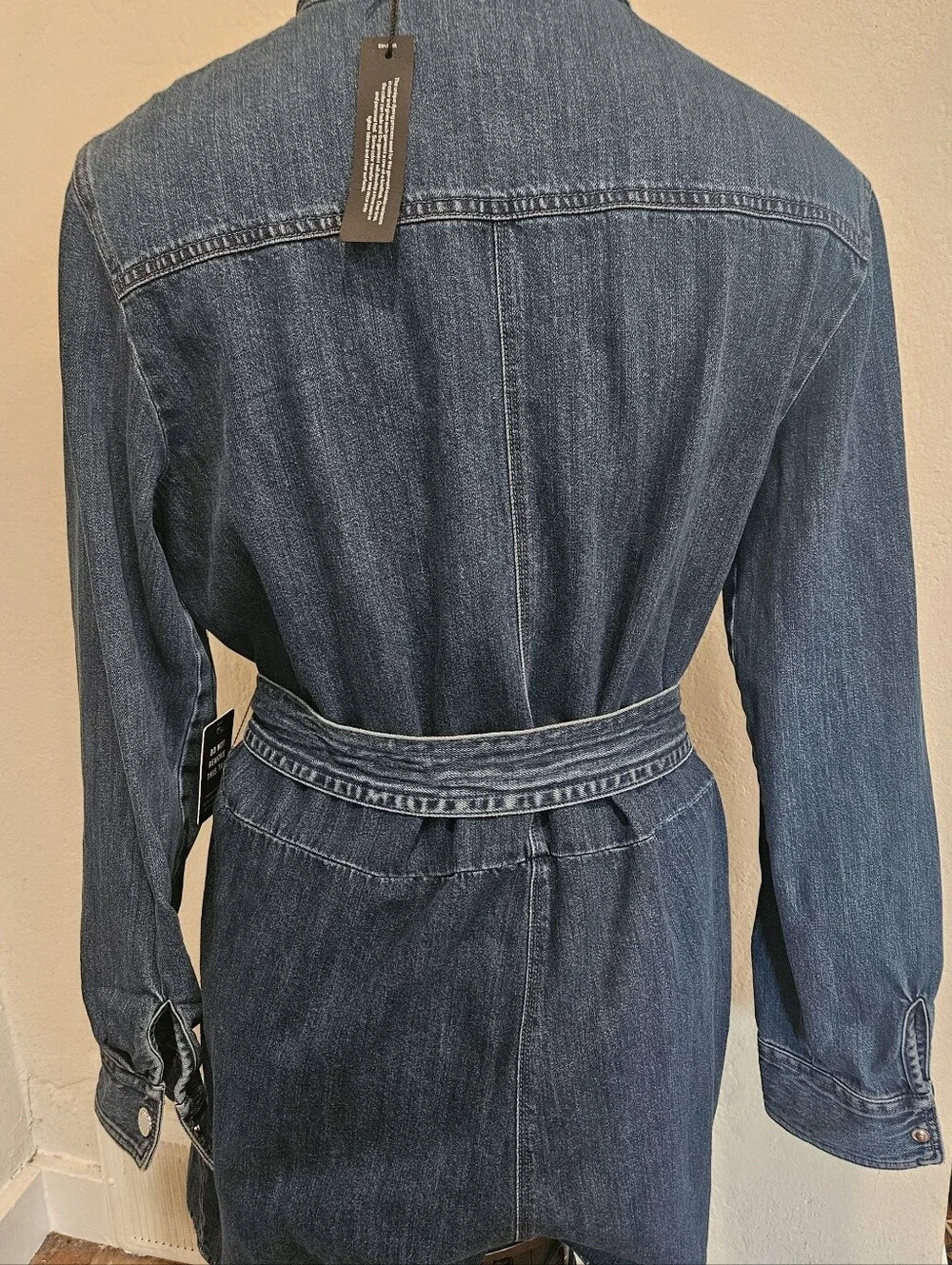 Express Denim Jean Romper Size Large – Button Front Belted Blue Jean Romper for - Picture 6 of 7